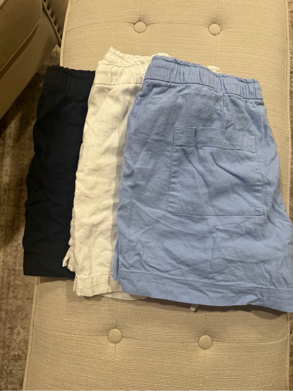 GAP Women linen blend Shorts Set in Light Blue, White, and Black